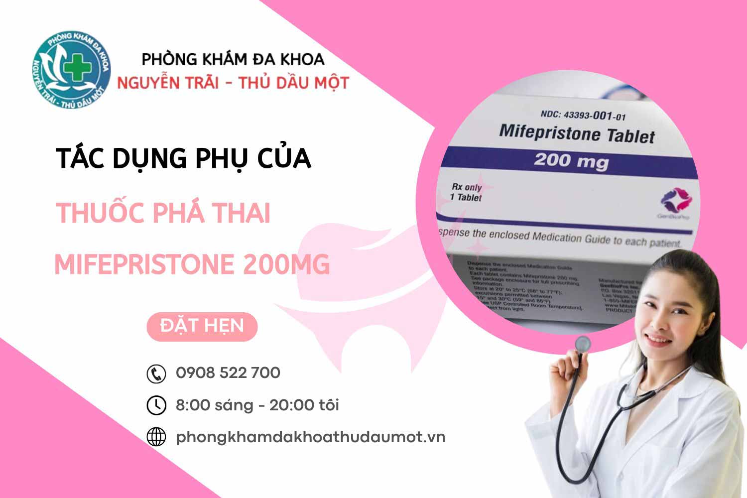 Những tác dụng phụ của thuốc phá thai mifepristone 200mg