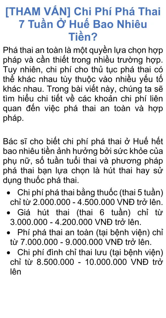 chi phí phá thai 1 tháng